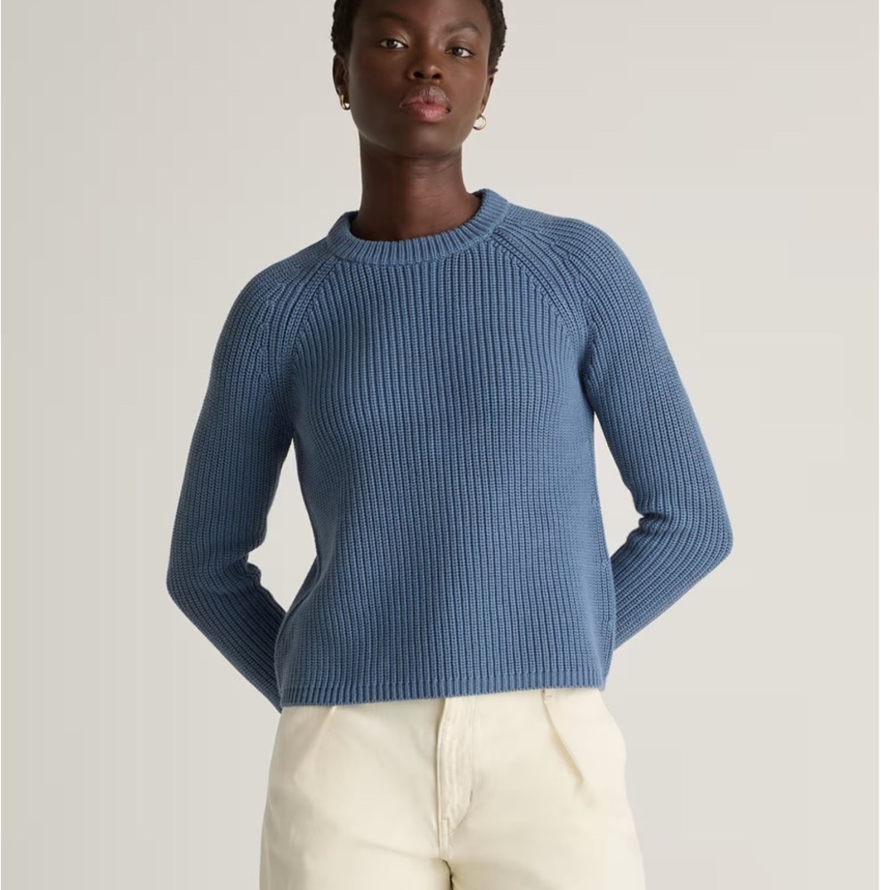 Quince Blue Crew Neck Sweater Chunky Knit